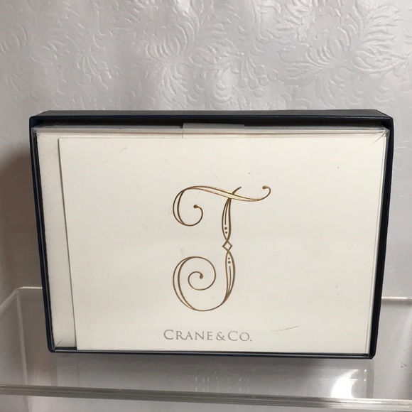 Crane & Co. Gold Engraved Letter Initial (T) Notes Pearl White Kid Finish Paper - Picture 1 of 3